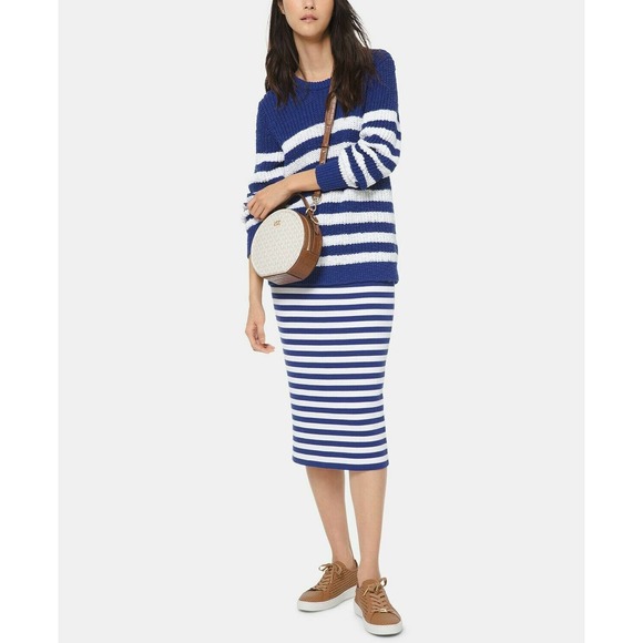 Michael Kors Skirt Striped Sweater Blue White Sz XL NEW NWT 304 - Picture 2 of 4